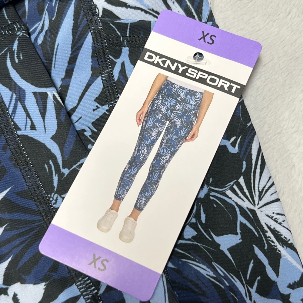 DKNY Sport High Waisted Leggings Womens XS Blue Floral Tropical Print